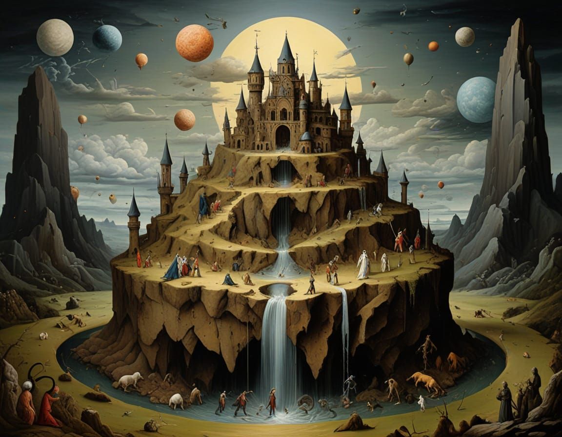 Surreal Netherlandish Oil Painting with Intricate Details