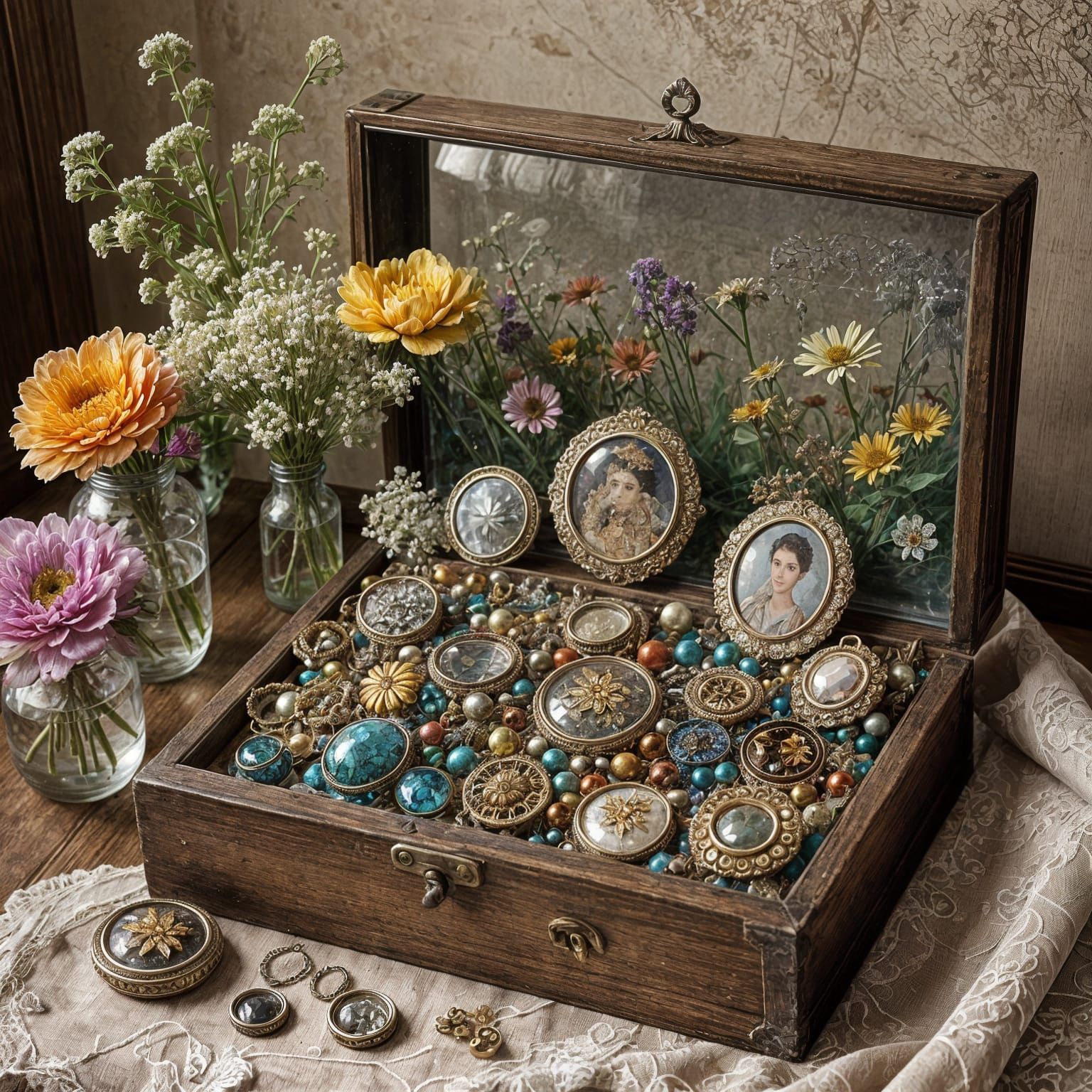 Vintage Treasures in a Glass Vessel