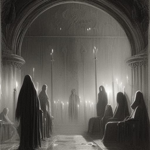 Haunting Seance in the Style of Gustave Doré