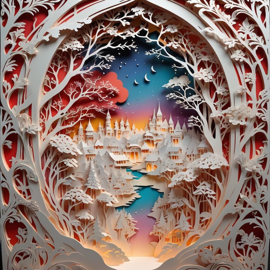 Detailed Kirigami Artwork in Ethereal Style