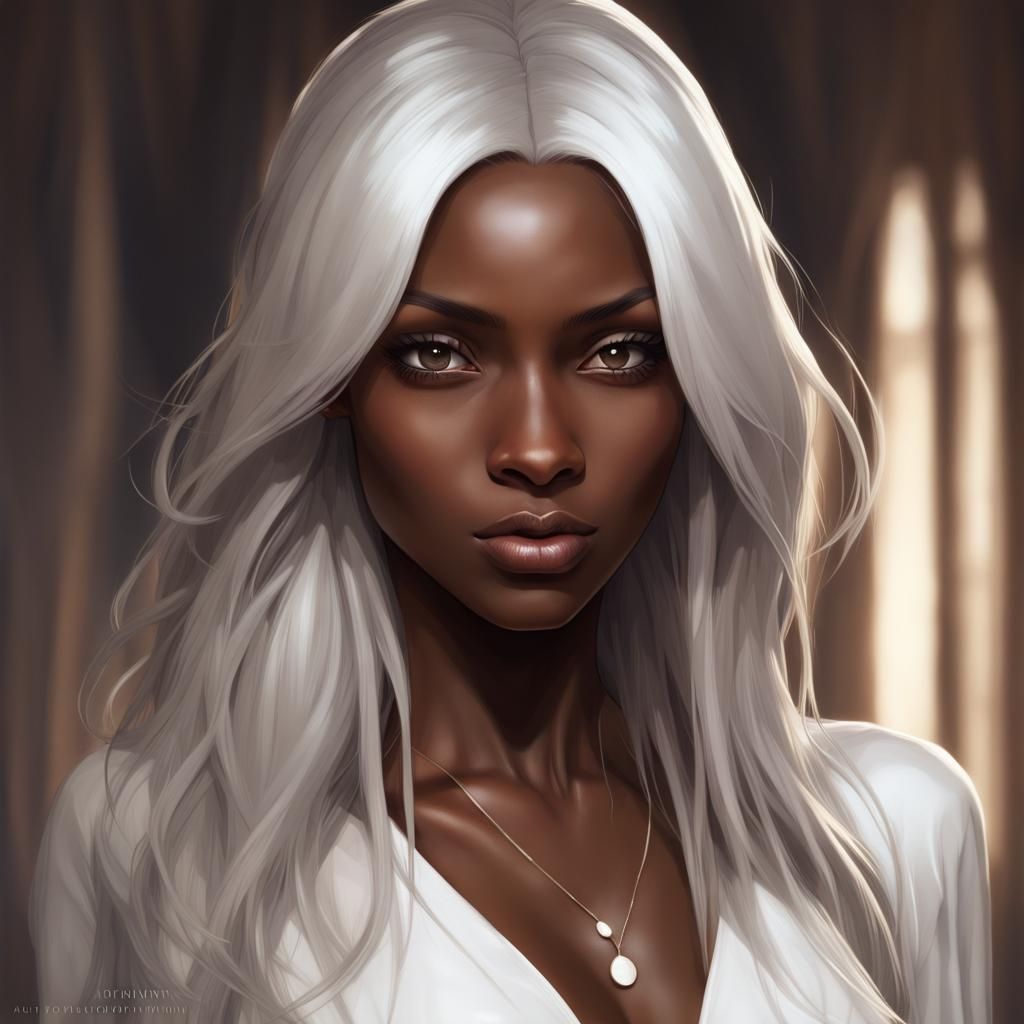Stunning Woman with White Hair: Hyperdetailed Portrait
