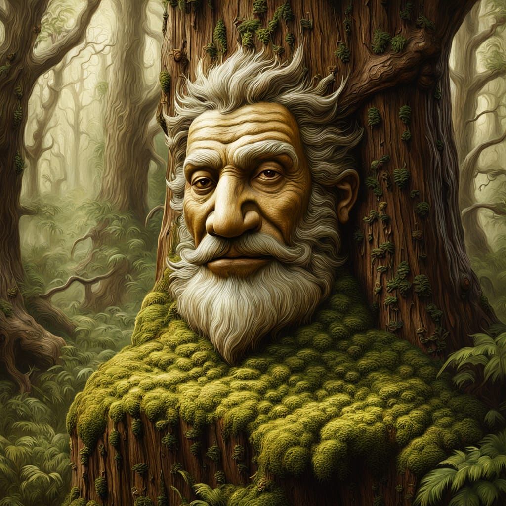 Ancient Tree Spirit Face in Earthy Oil Painting Style