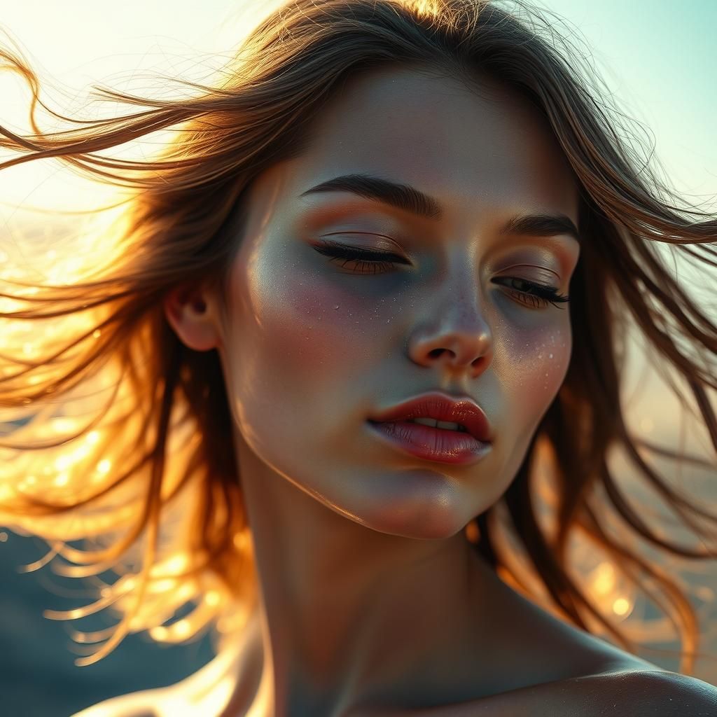 Radiant Woman with Glass Skin in Ethereal Light