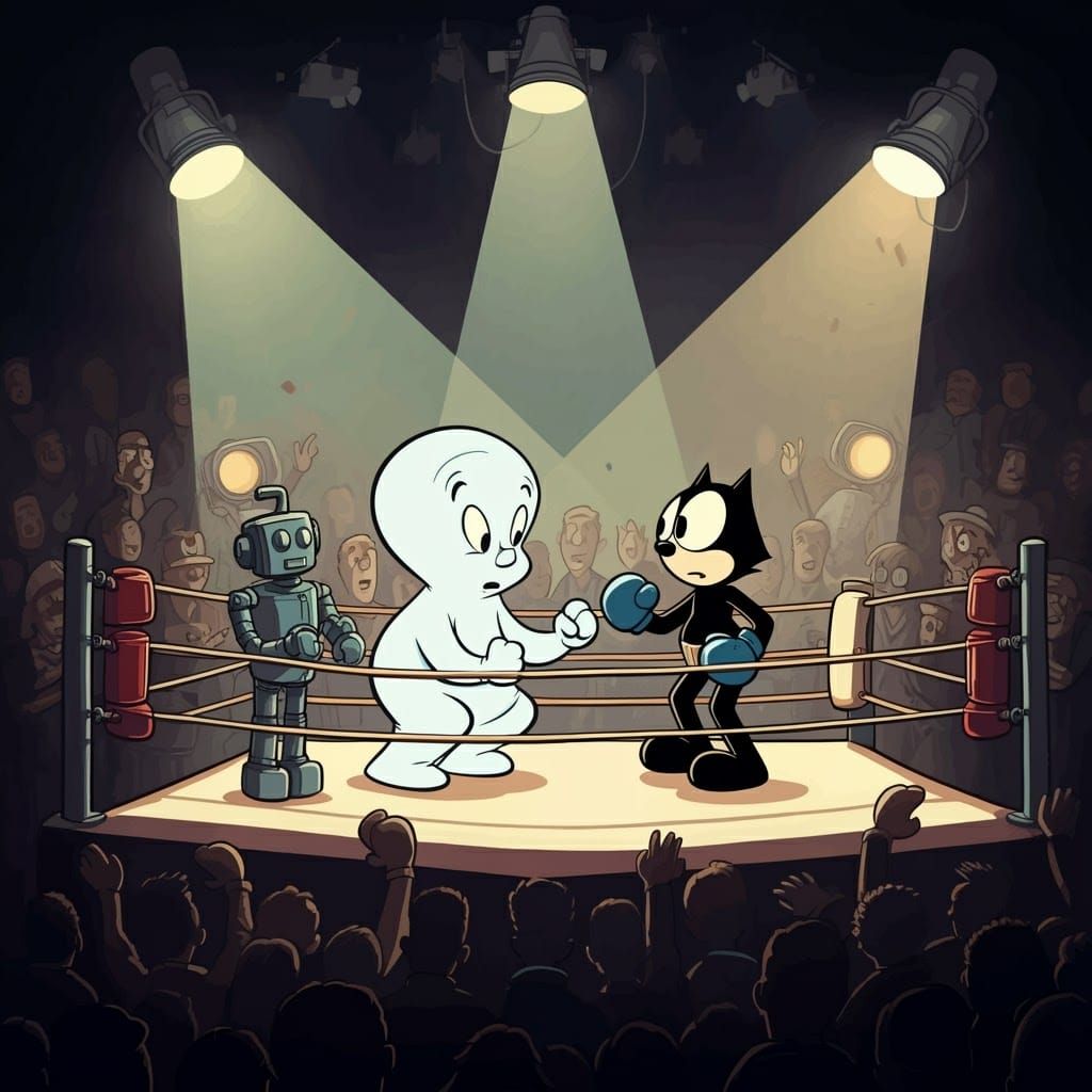 Casper the friendly ghost boxing Felix the cat