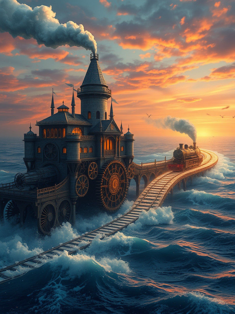 Steampunk Castle Meets Luminous Train on Endless Ocean