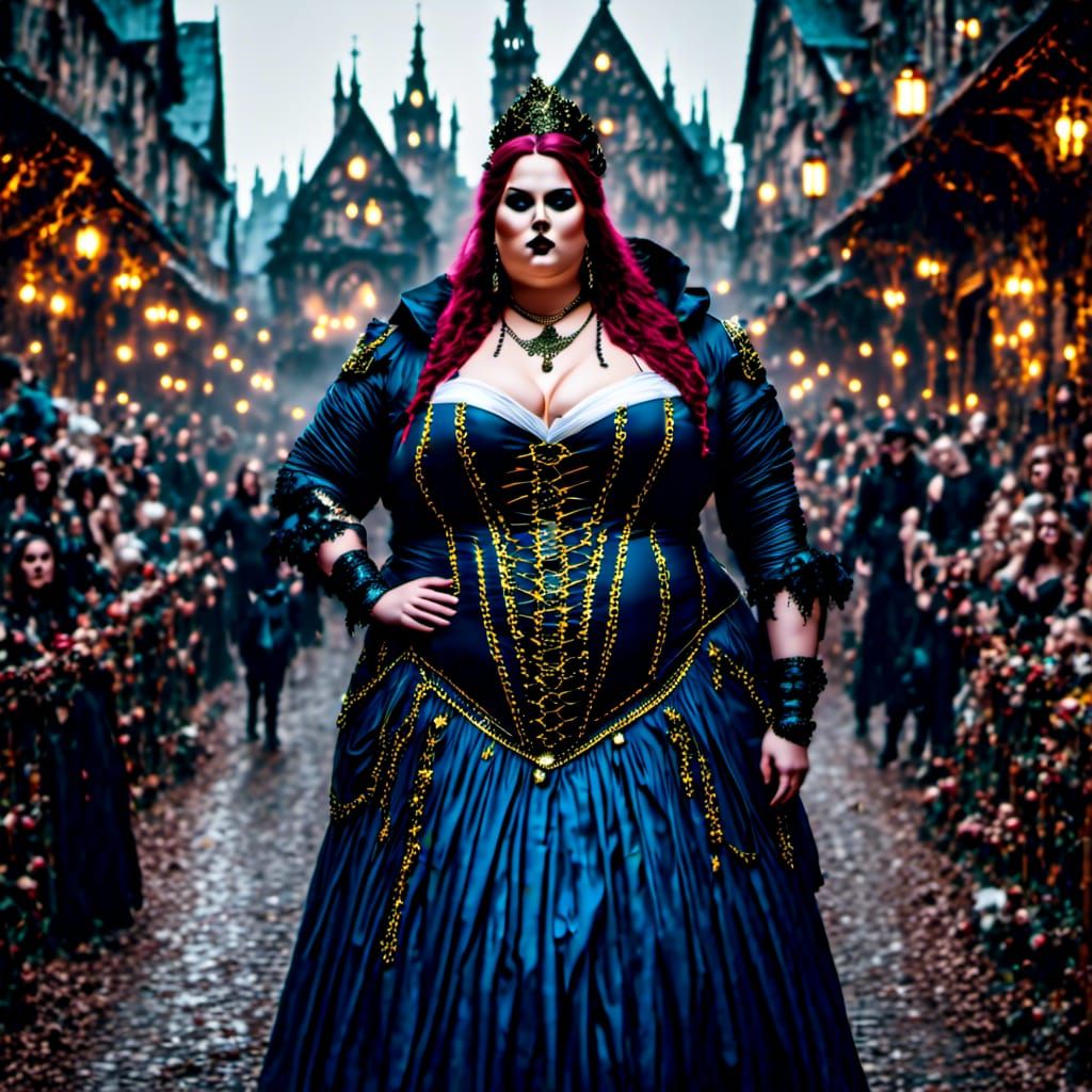 Goth Woman with Dreadlocks in Medieval Crowd