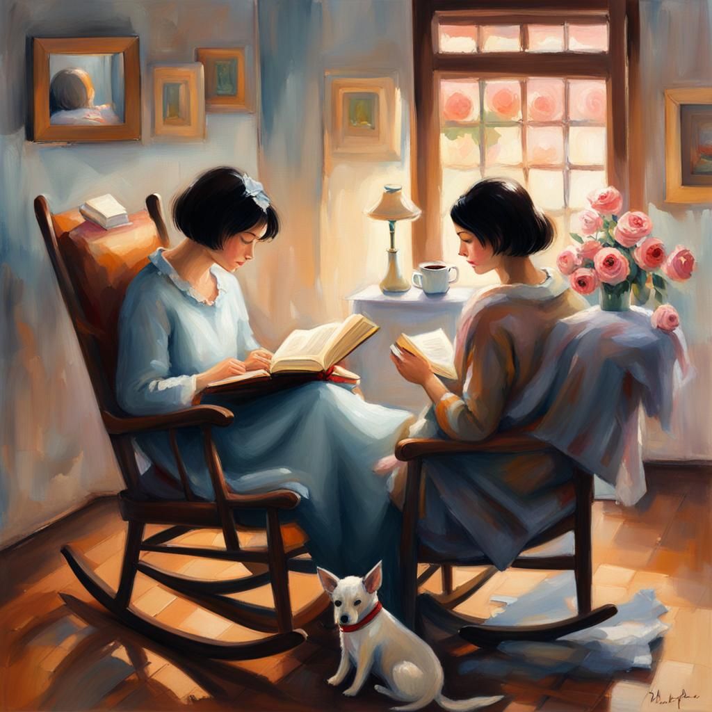 Cozy Girl in Rocking Chair: Impressionistic Still Life