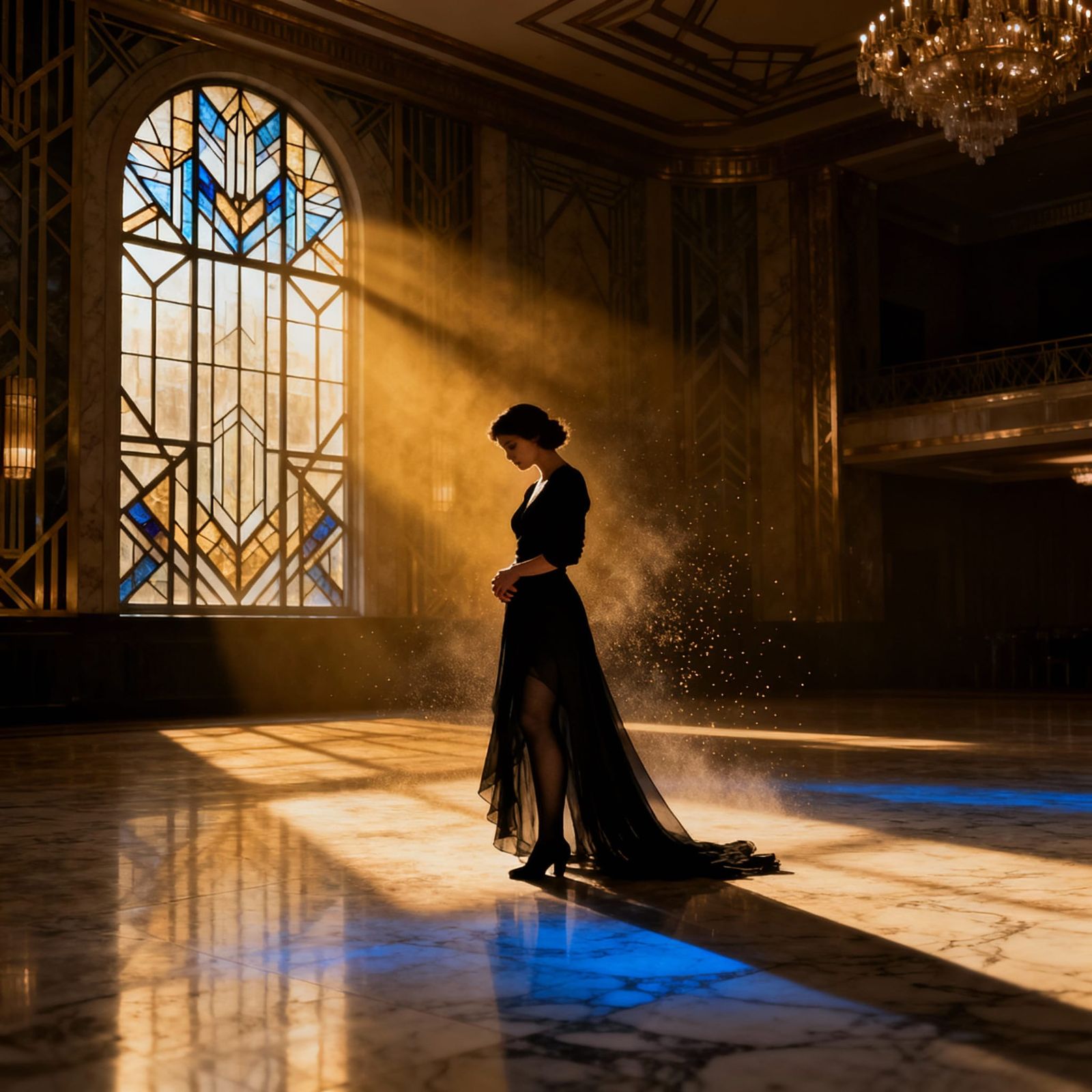 Melancholy Woman in Art Deco Ballroom Silhouette