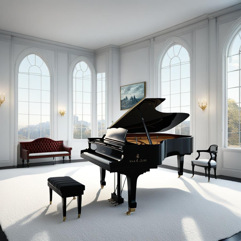 Minimalist Music Room with Grand Piano, Digital Art