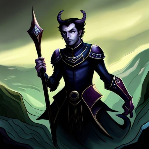 Tiefling Warlock with Panther in Burtonesque Style