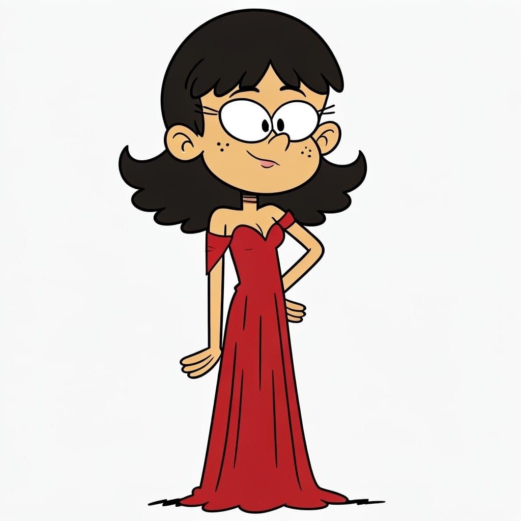 The Loud House cartoon style: Stella Zhau wearing a long red...