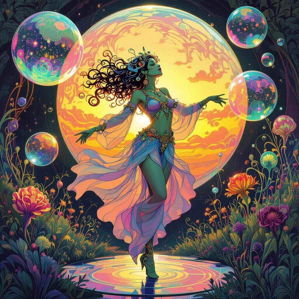 Sprite Dances in Psychedelic Art Nouveau Bubble Field