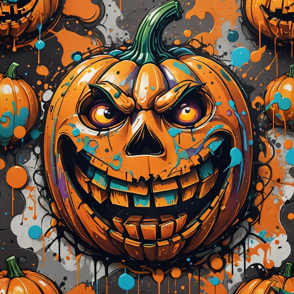 Smiling Pumpkin Graffiti Cartoon with Acrylic Effects
