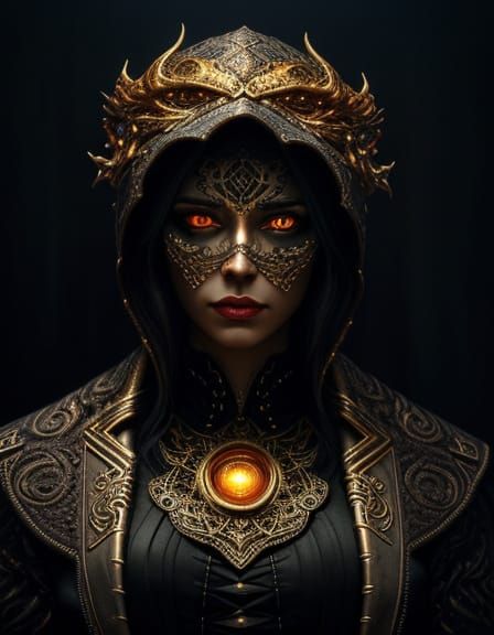 Surreal Dark Priestess in Vibrant Oil Painting