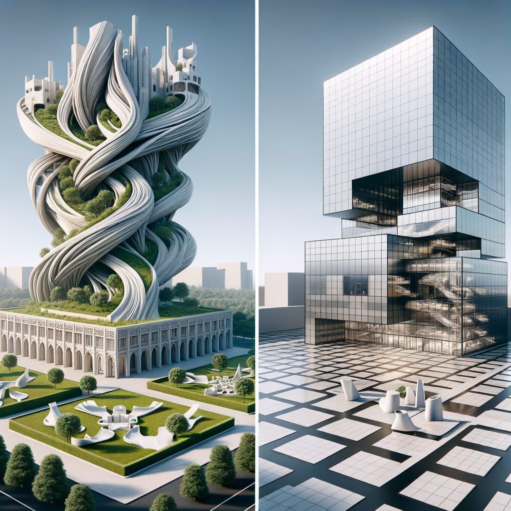 Organic and Futuristic Institutes Under a Blue Sky