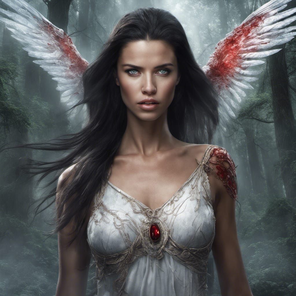 Adriana Lima Portrait: Demonic Angel in Warcraft Forest