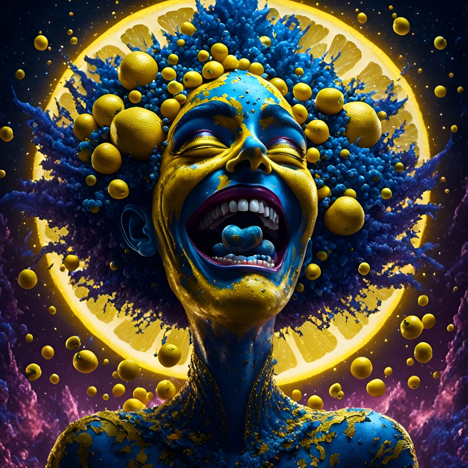 Lemon with Human Face on Cosmic Moonlit Night