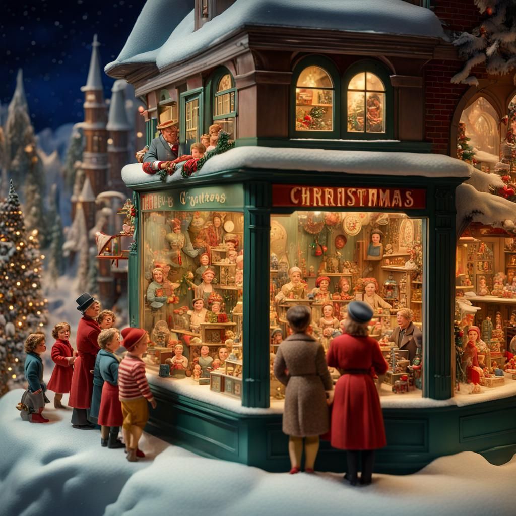 Magical 1950s Christmas Toy Store Window Display