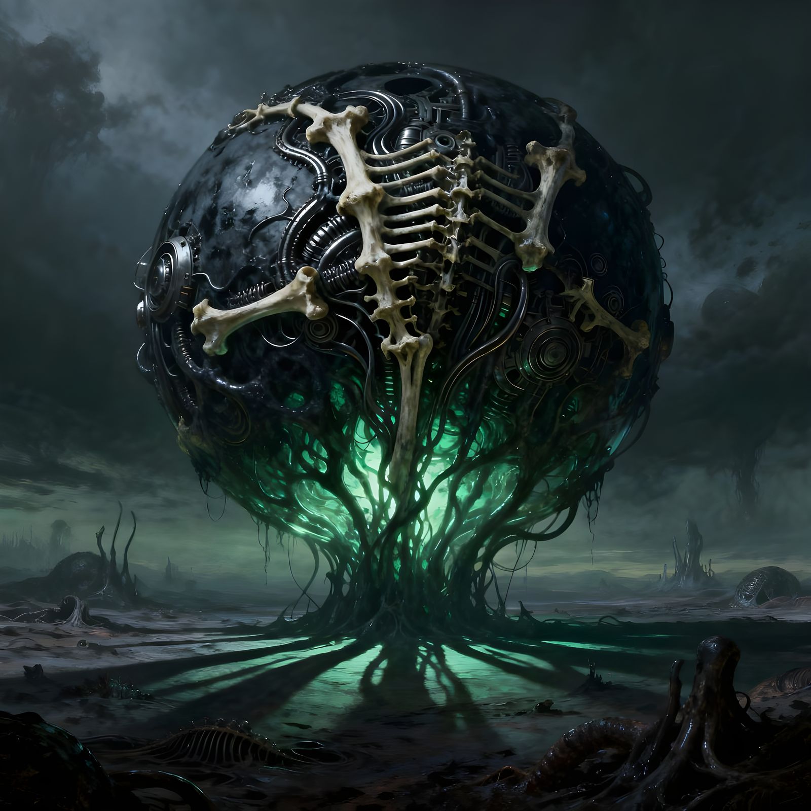 Bio-Mechanical Sphere in Alien Landscape