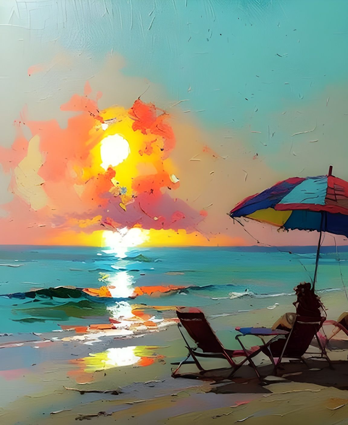 Heavenly Beach with Rainbow Parasol: Speedpainting
