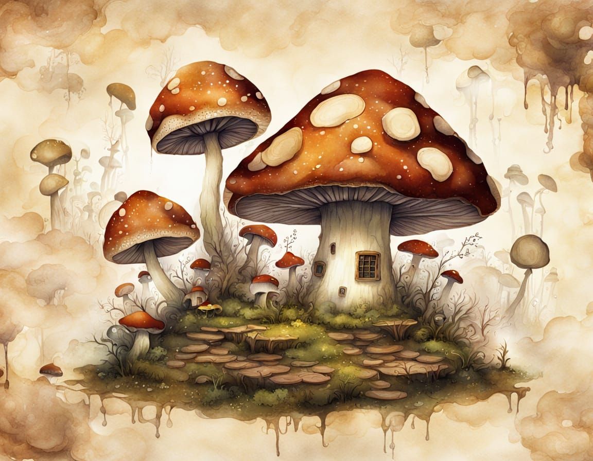 Tea-Stained Mushroom Wonderland Fantasy