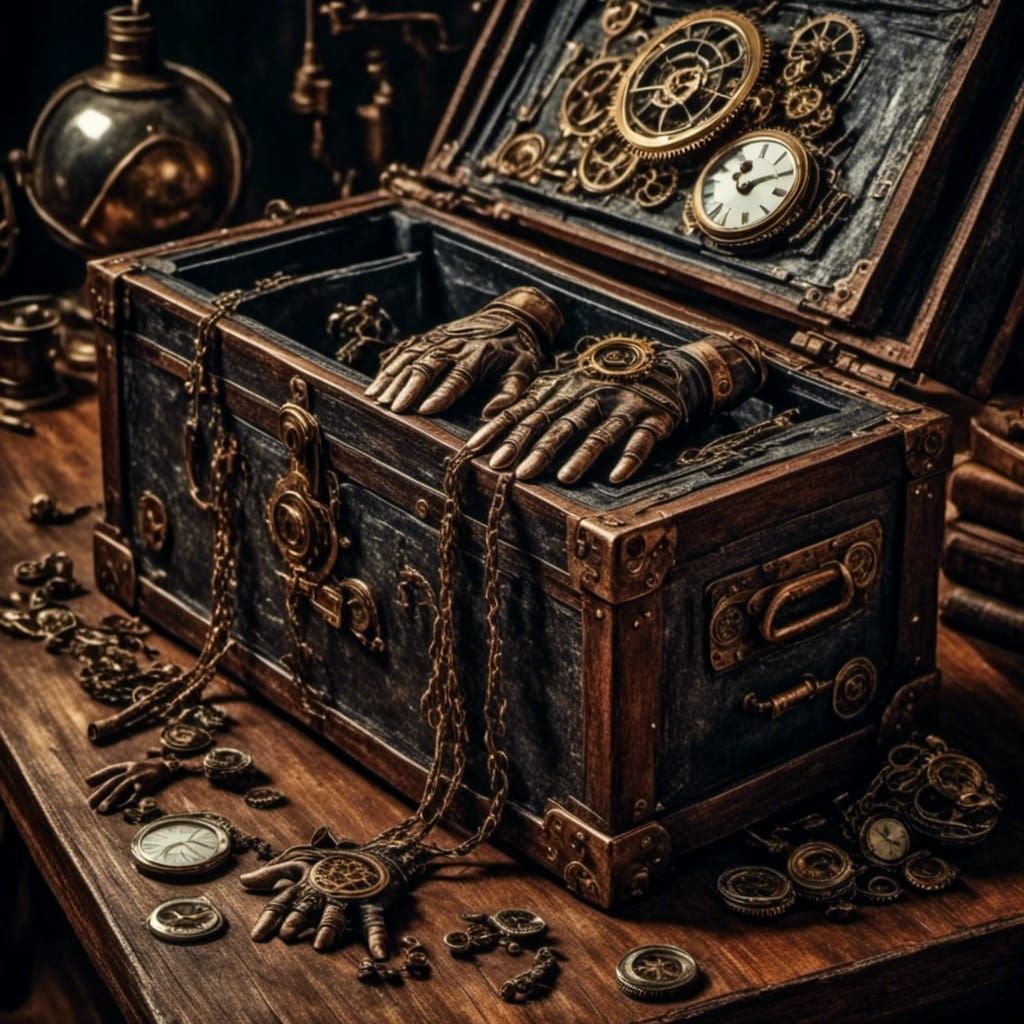 Steampunk Glove Reaching from Chest in Oil Pastel Style