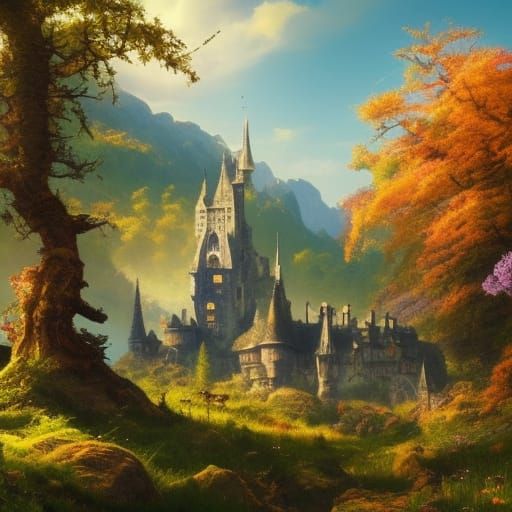 Gothic Faerie Castle in Lush Spring Forest
