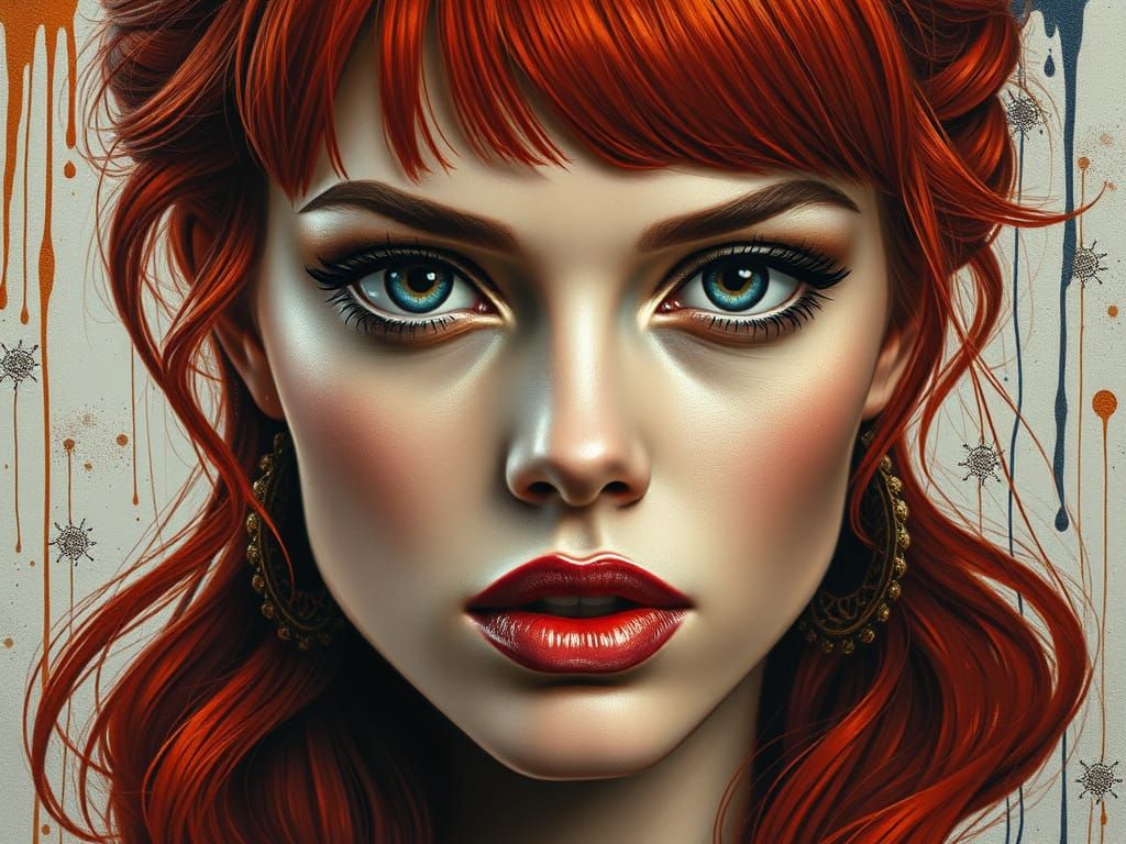 Stunning Red Hair Portrait in Trompe L'oeil Style
