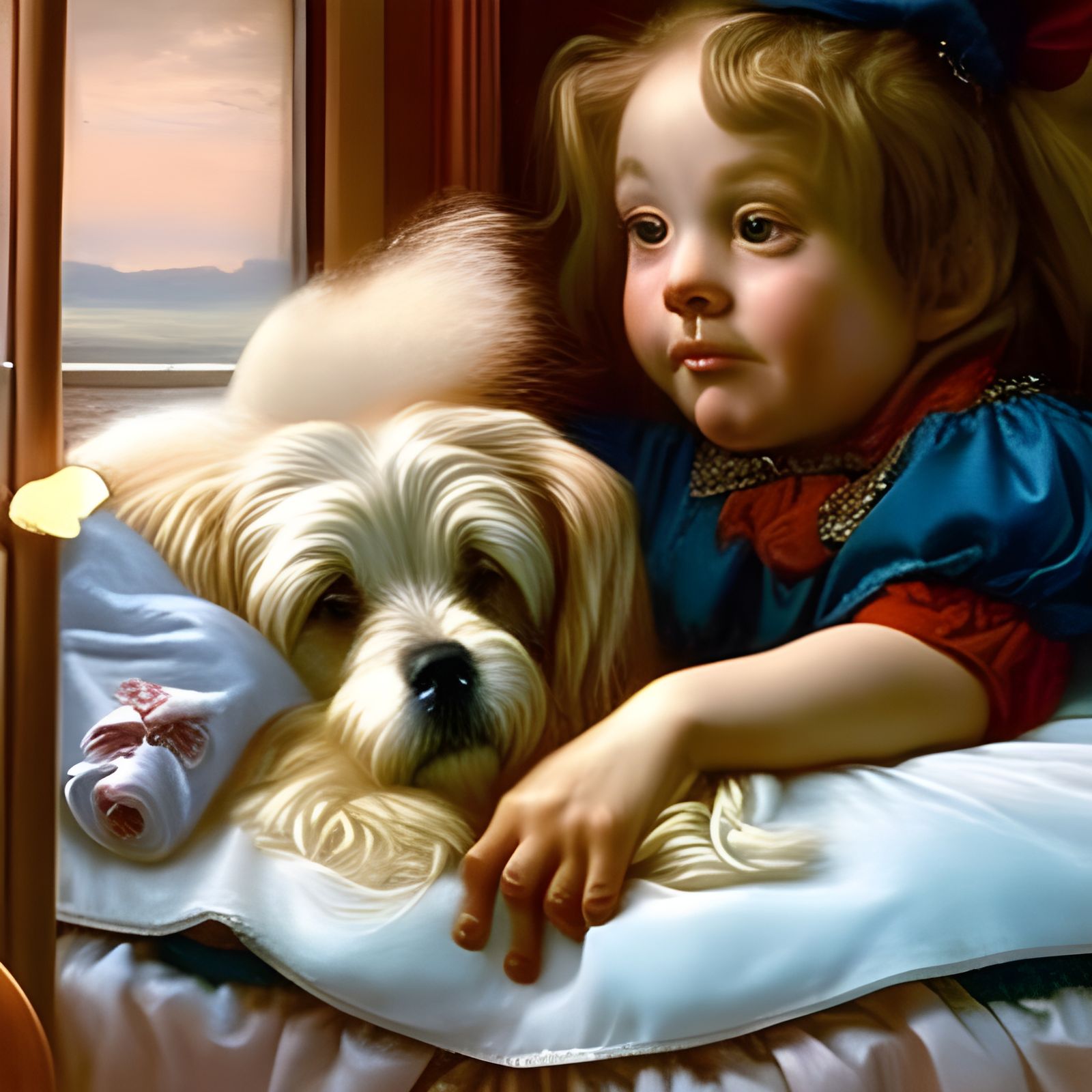 Joyful Girl with Dog in Detailed Portrait