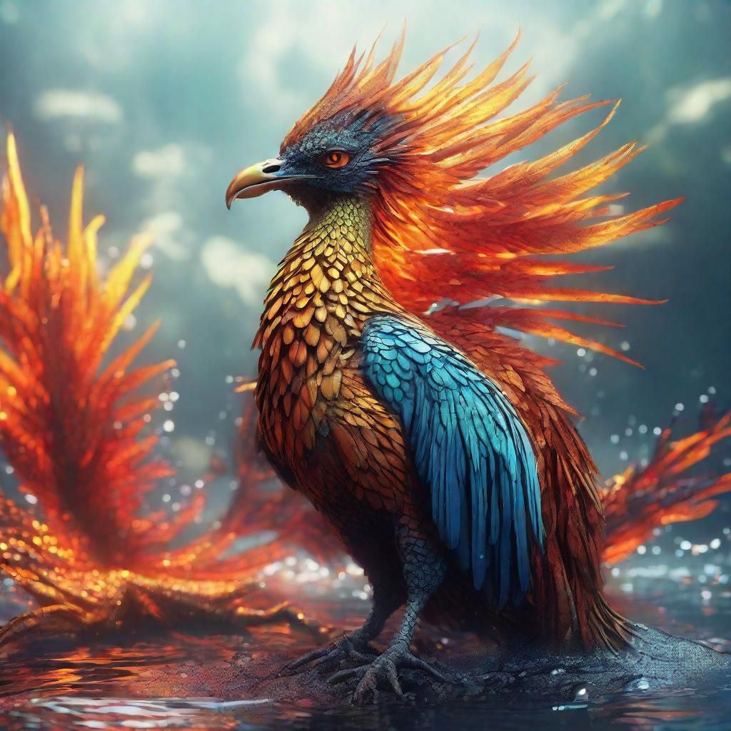 Aquatic Phoenix Worship: A Surreal Pen and Ink Render