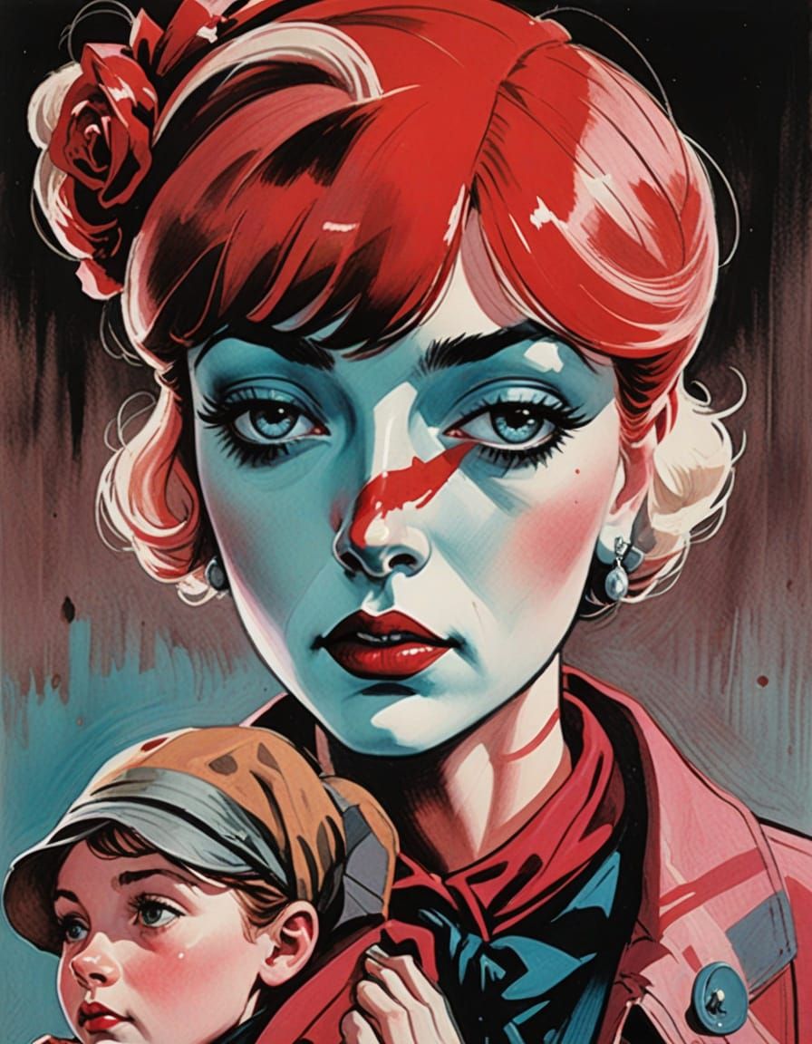 Vibrant Pin-Up Girl in Retro-Inspired Illustration Style