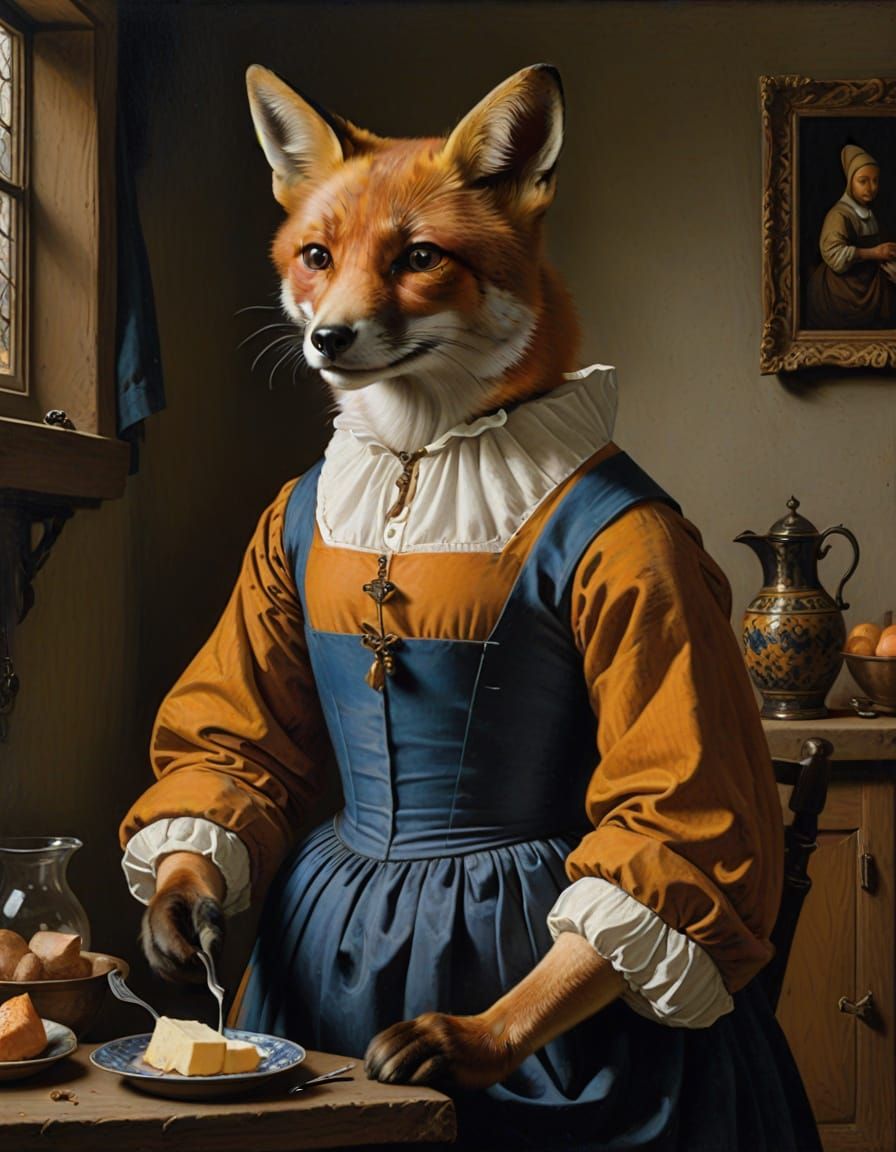 Anthropomorphic Fox Portrait in Dutch Master Style