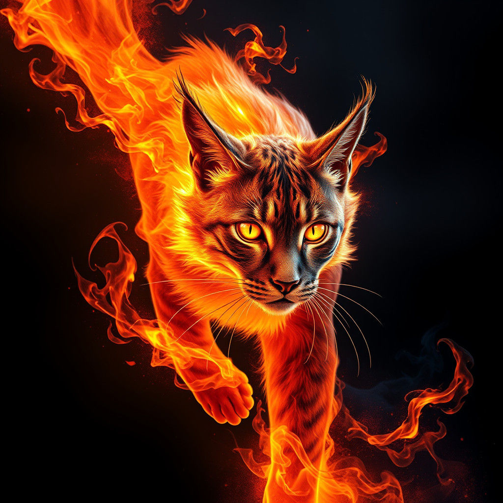 Fiery Wildcat: A Matte Painting in Fantasy Style