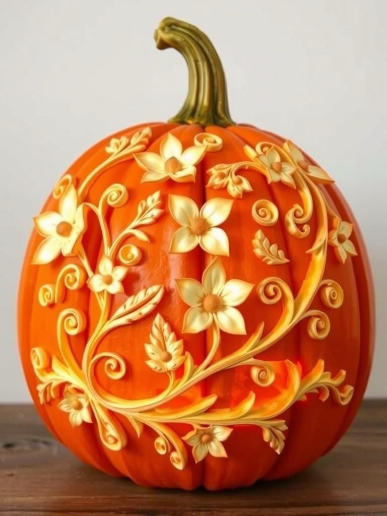 Intricately Carved Pumpkin with Quilling