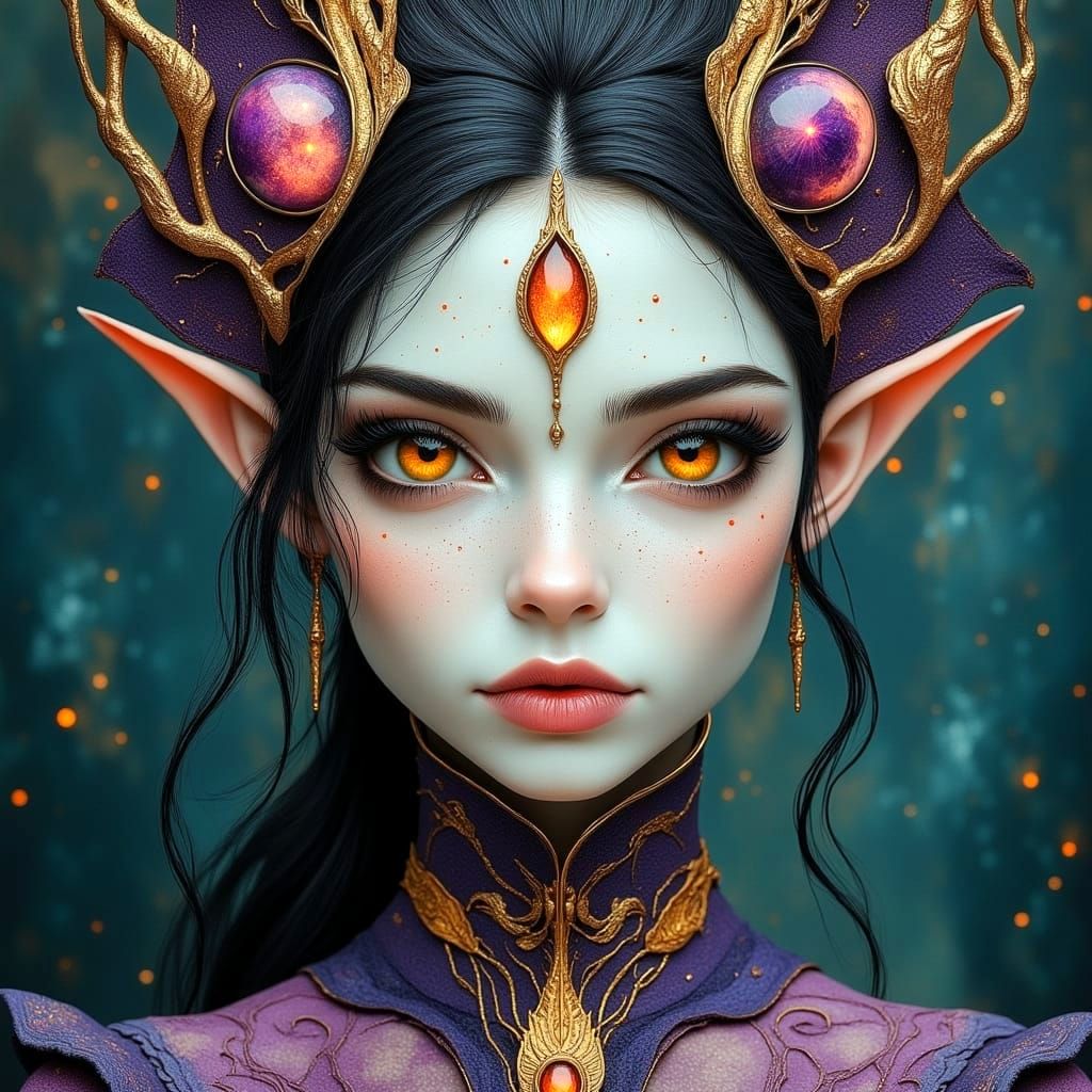 Regal Fantasy Goddess with Art Nouveau Headdress