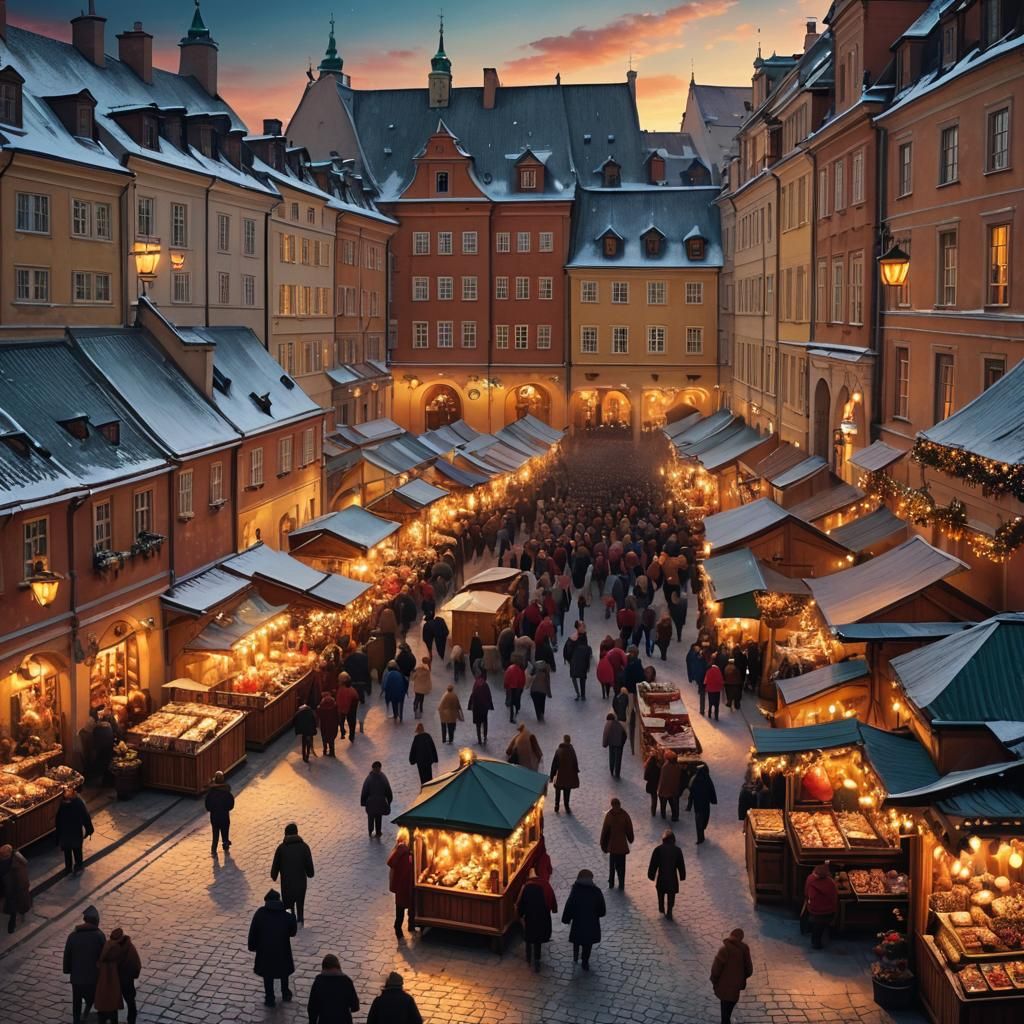 Warsaw Christmas Market: Fantastical Digital Painting