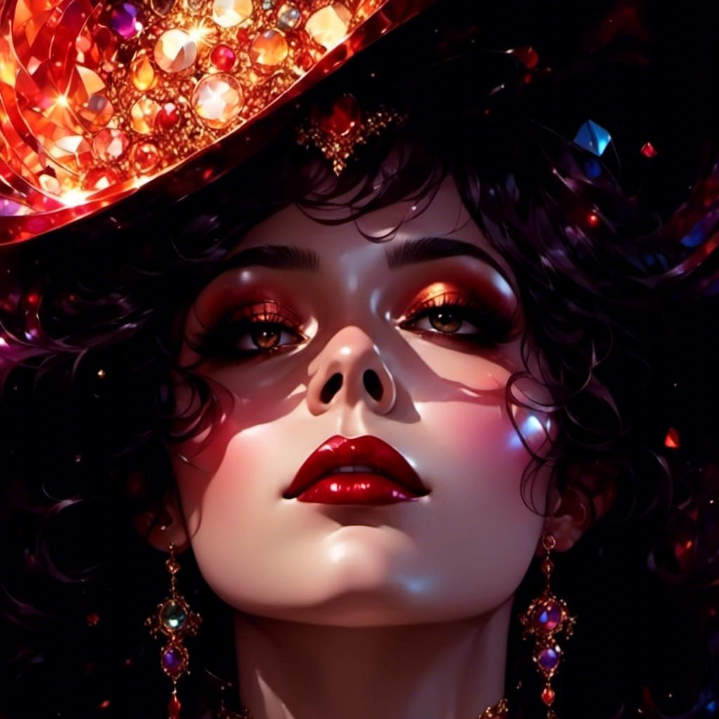 Lady in Pearls with Stained Glass Background