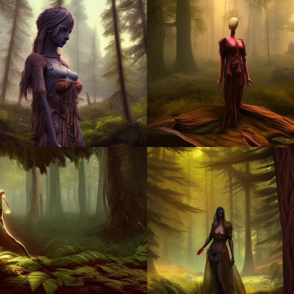 Ethereal Mannequin in Mystical Forest Landscape Art