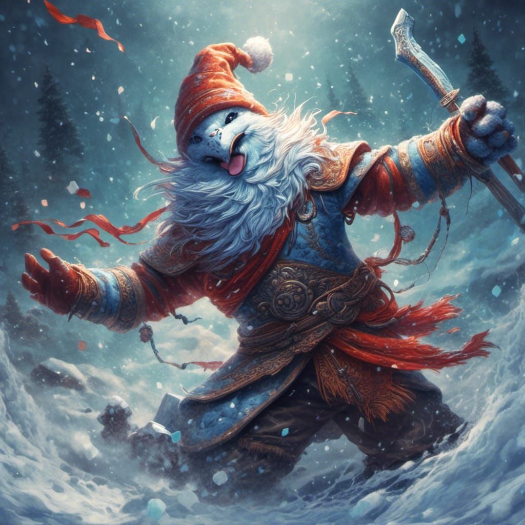 Hyperrealistic Snowman Fight in Splash Art Style