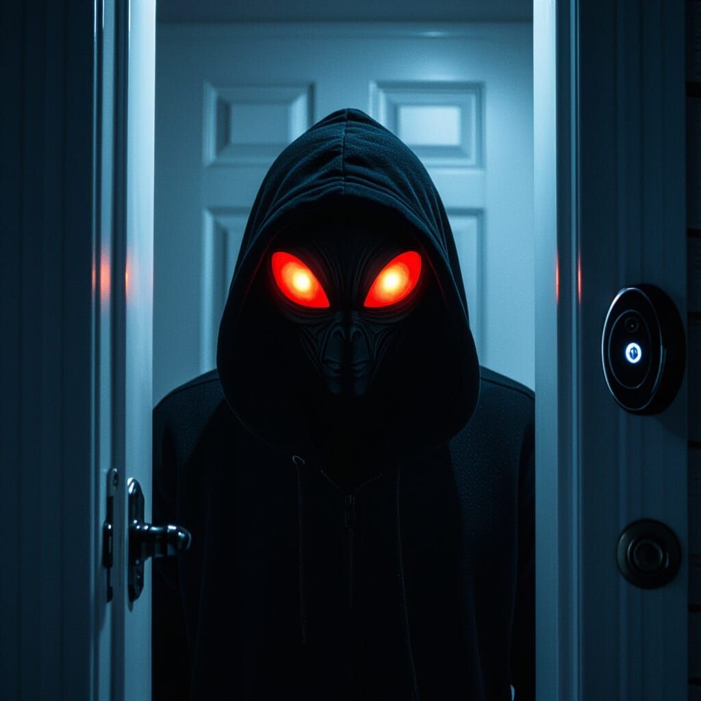 Menacing Hooded Alien Figure in Bioluminescent Style