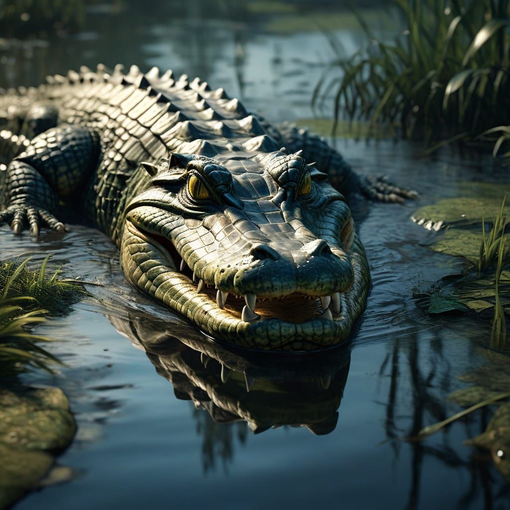 Hyper-Realistic Close-Up of a Majestic Alligator