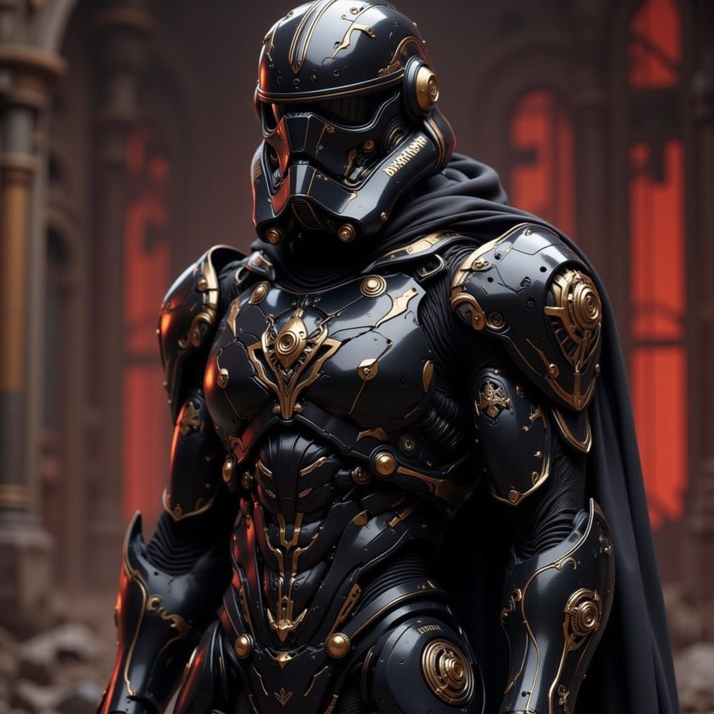 Gothic Cyborg Stormtrooper in Ornate Gold Armor