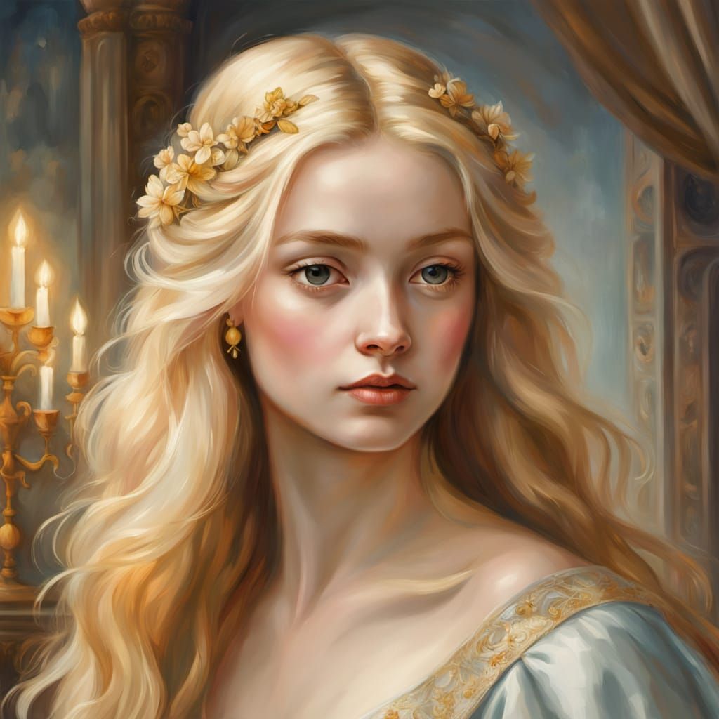 Renaissance Princess in Golden Hour Ballroom Painting