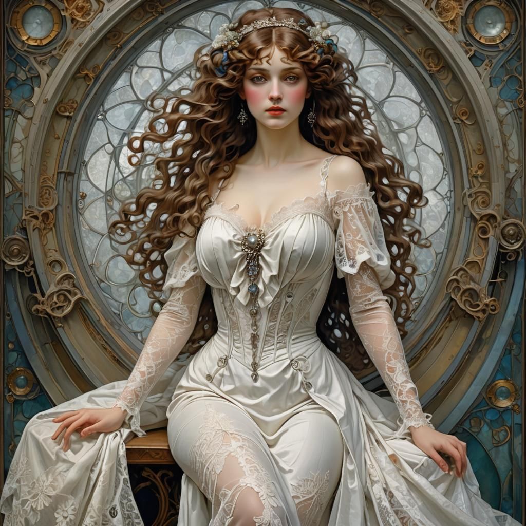 Elegant French Woman in Art Nouveau Style