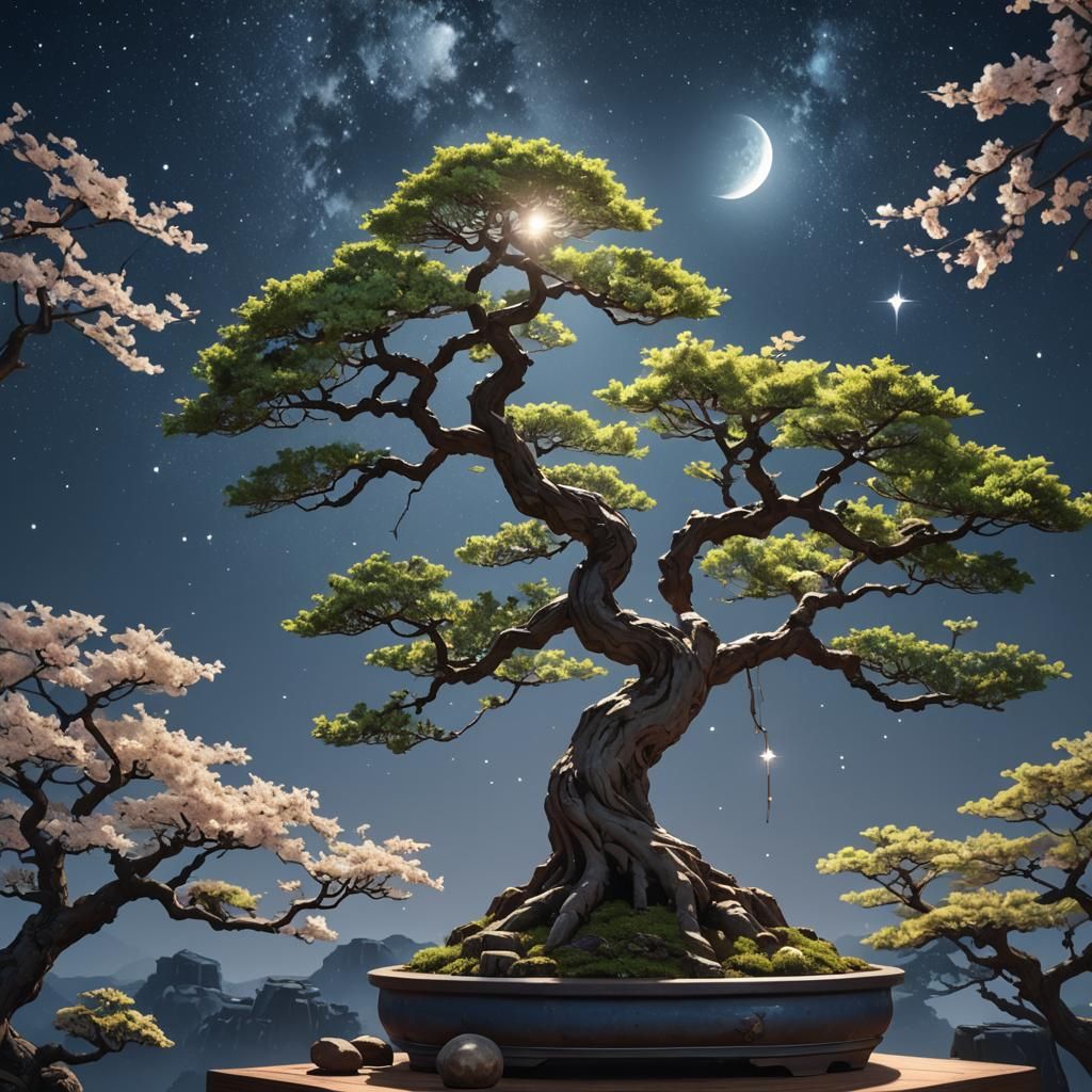 Magical Bonsai Tree in Anime Art Style