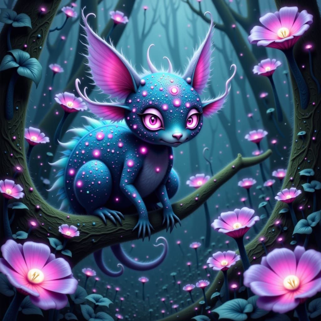 Bioluminescent Creature with Holographic Scales in Alien For...