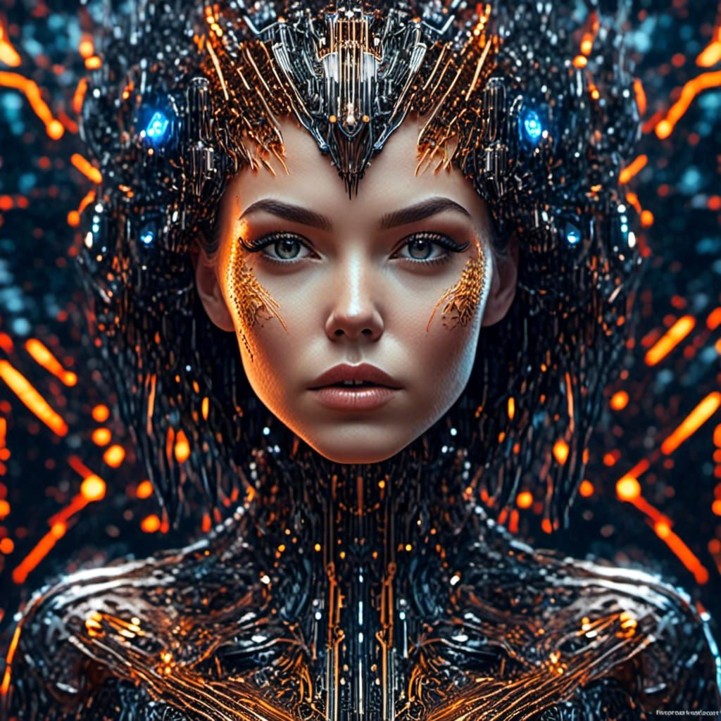 Circuit Board Woman: Detailed Computer Component Face