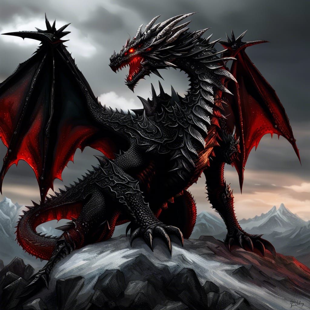 Black Spiky Dragon in Skyrim Tundra