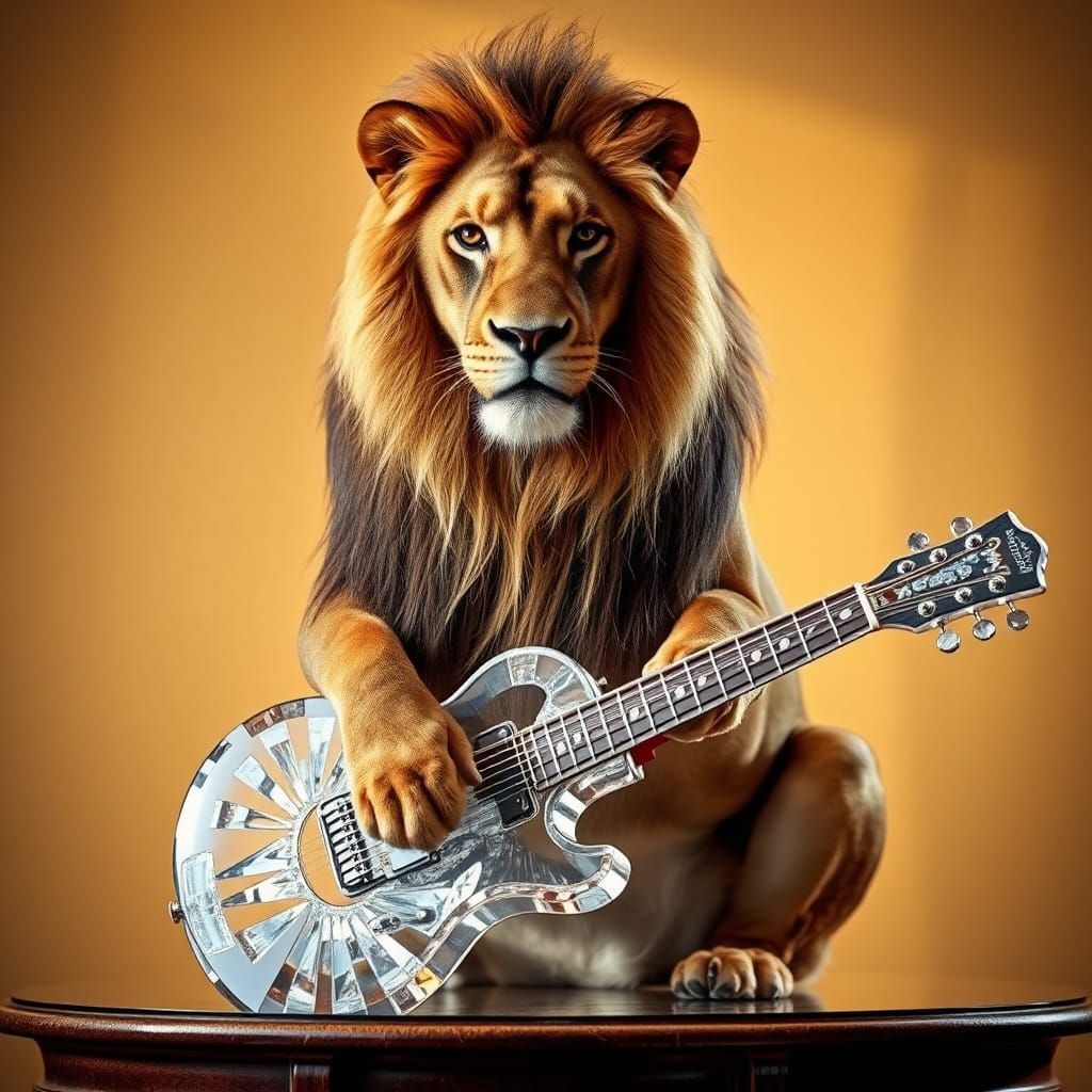 Lion on Crystal Guitar: Professional Photography
