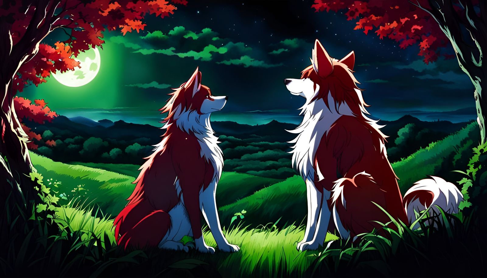 Anime-Style Anthropomorphic Wolf in Moonlight